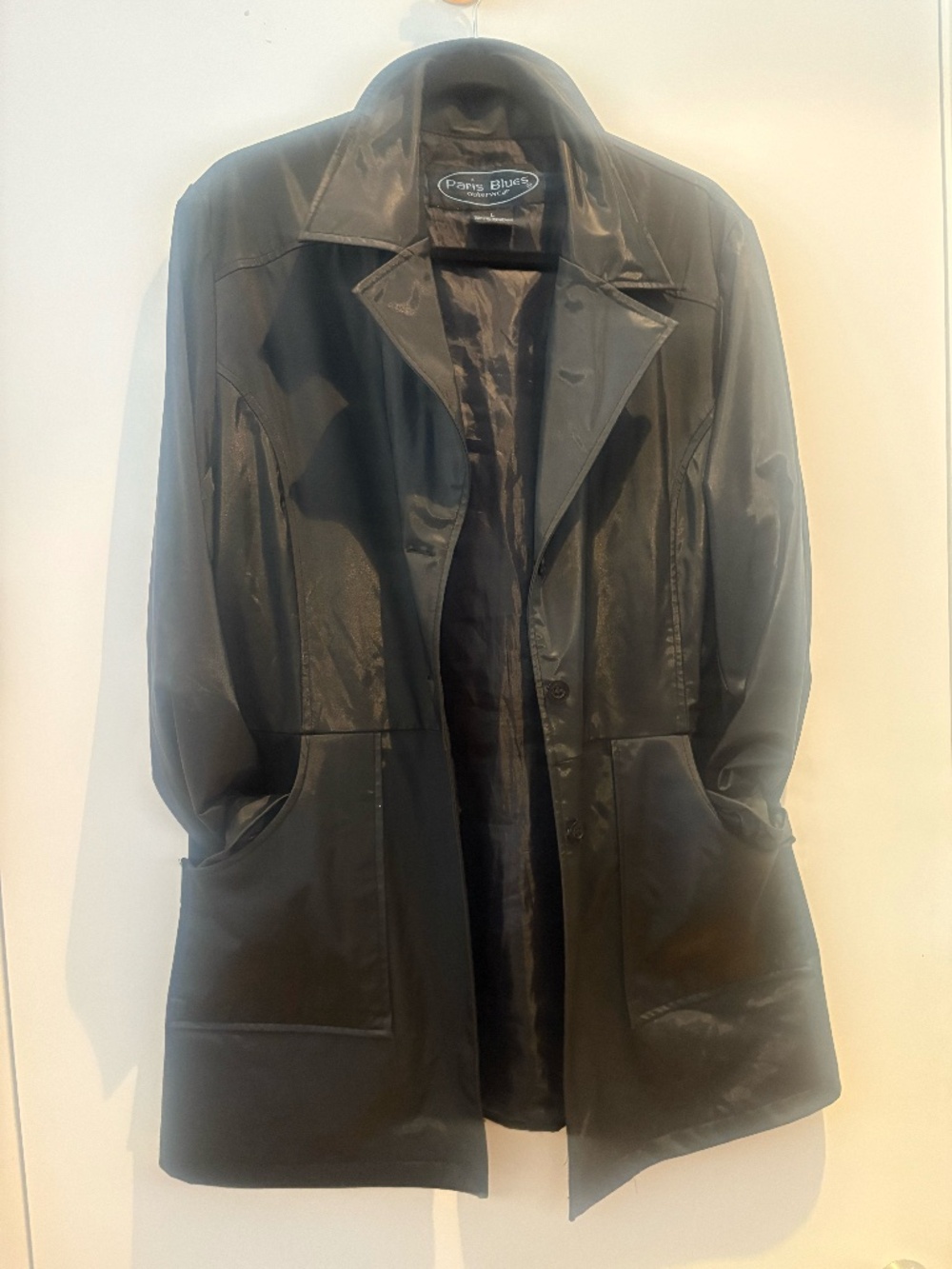 Paris Blues Black Faux Leather Jacket Longline Car Coat Y2K Minimalist Size L